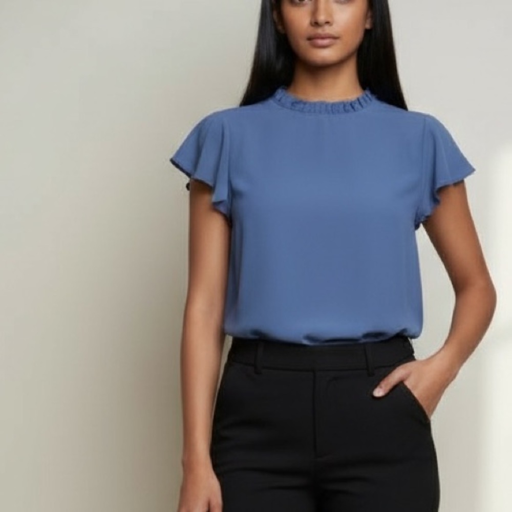 Slate Blue Ruffle Sleeve Work Top new - Picture 2 of 8